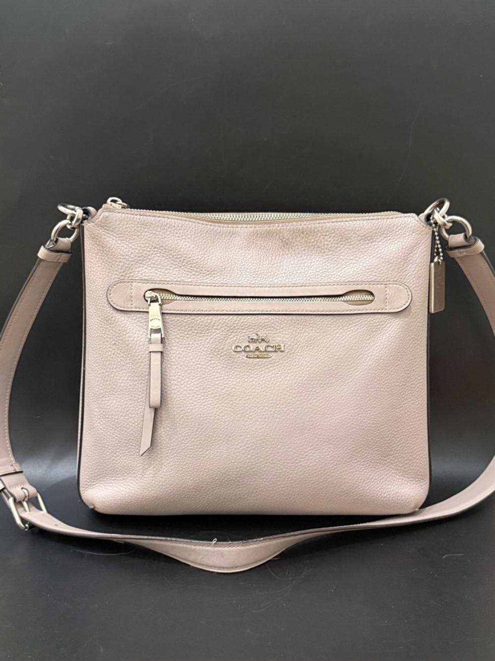 COACH F34823 Chalk Light Gray Pebbled Leather Mae File Crossbody Bag